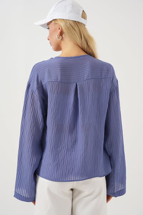 V-Neck Blouse with Bow Tie - Image 6