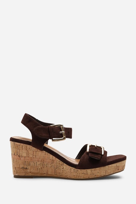 Olivine Double Strap Platform Dark Brown Suede Wedge - Image 1