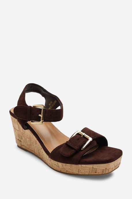 Olivine Double Strap Platform Dark Brown Suede Wedge - Image 2