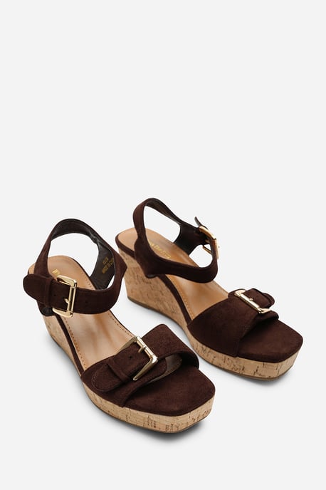 Olivine Double Strap Platform Dark Brown Suede Wedge - Image 3