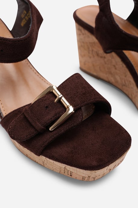 Olivine Double Strap Platform Dark Brown Suede Wedge - Image 4