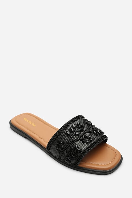 Karter Embellished Canvas Black Slide On Sandals - Image 4