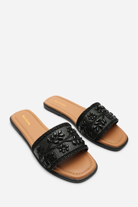 Karter Embellished Canvas Black Slide On Sandals - Image 5