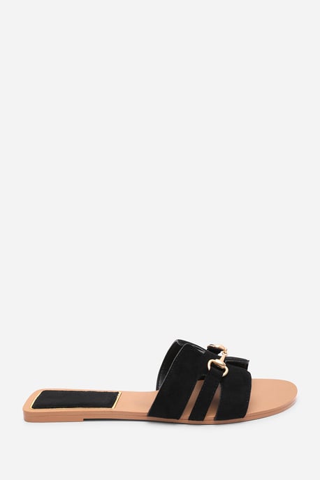 Dorina Embellished Black Suede Slide On Sandals - Image 2