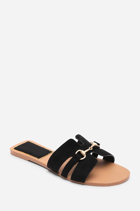 Dorina Embellished Black Suede Slide On Sandals - Image 3