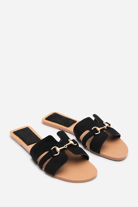 Dorina Embellished Black Suede Slide On Sandals - Image 4