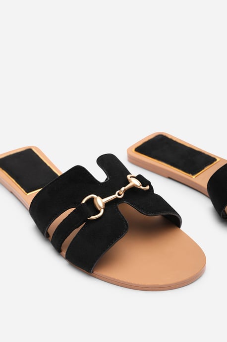Dorina Embellished Black Suede Slide On Sandals - Image 5