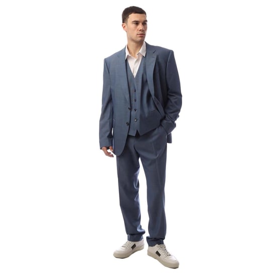 Men's Boss Solid Patterned Notch Collared Suit Jacket in Blue - Image 3