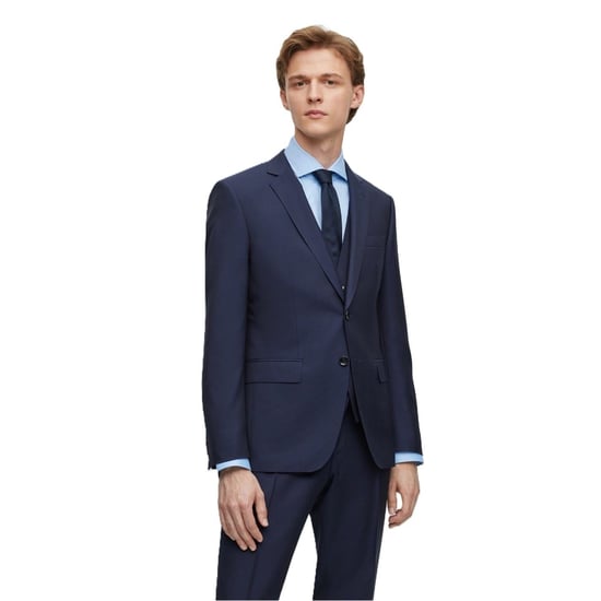 Men's Boss Solid Patterned Notch Collared Full Suit in Blue - Image 2