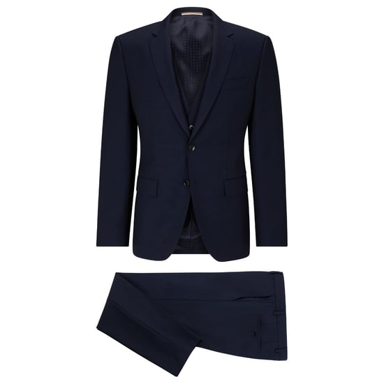 Men's Boss Solid Patterned Notch Collared Full Suit in Blue - Image 4
