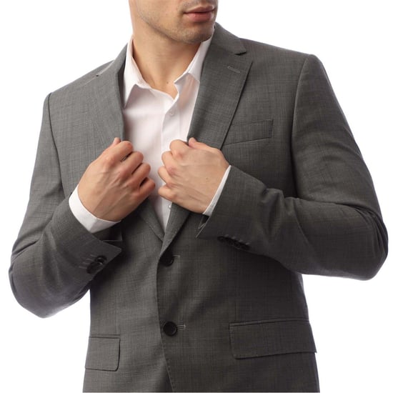 Men's Boss Solid Patterned Notch Collared Suit Jacket in Silver - Image 3