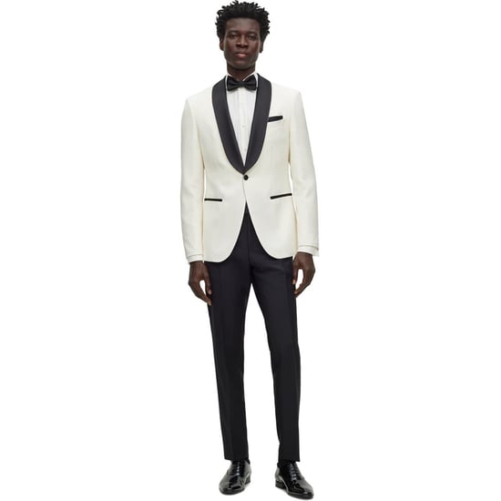 Men's Boss Genius Tux Solid Patterned Suit Trousers in Black - Image 5