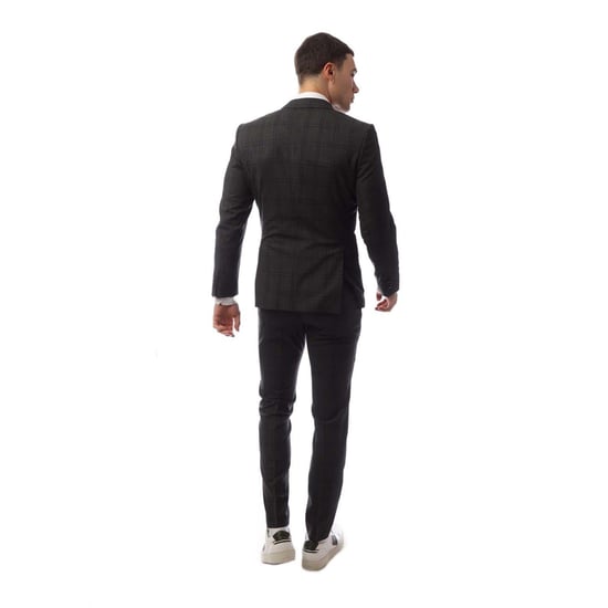 Men's Boss Plaid Patterned Notch Collared Suit Jacket in Grey - Image 2