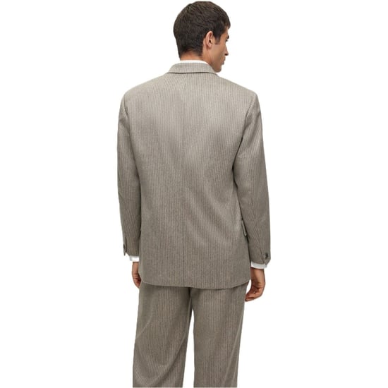 Men's Boss Stripe Patterned Regular Fit Full Suit in Silver - Image 4