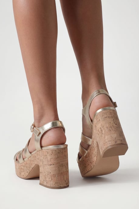 Metallic Gladiator Cork Wedges - Image 2