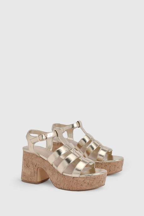 Metallic Gladiator Cork Wedges - Image 3
