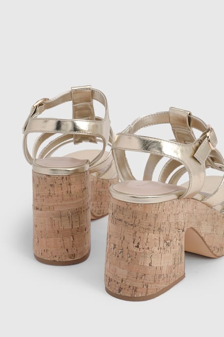 Metallic Gladiator Cork Wedges - Image 4