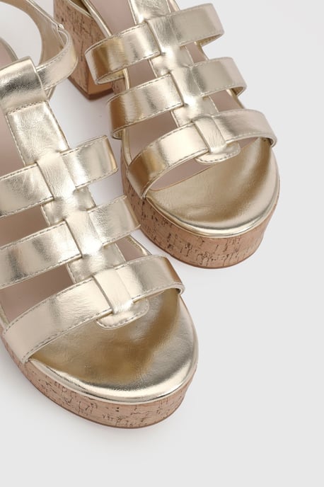 Metallic Gladiator Cork Wedges - Image 5