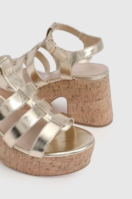 Metallic Gladiator Cork Wedges - Image 6