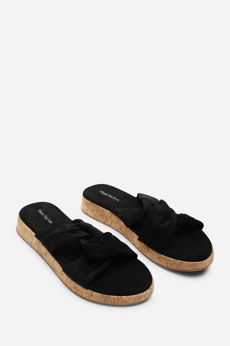 Bowite Knotted Open Toe Black Suede Low Wedge Sandal - Image 5