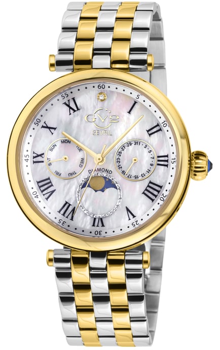 GV2 Florence Women's Mother of Pearl Dial Diamond Cut Ring on Dial Two Tone IP Gold Bracelet Watch - Image 1