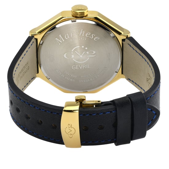 GV2 Men's Marchese IPYG Case, Blue Dial Watch, Genuine Italian Blue Leather Strap - Image 2