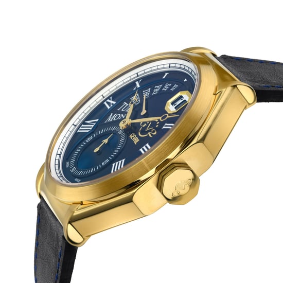 GV2 Men's Marchese IPYG Case, Blue Dial Watch, Genuine Italian Blue Leather Strap - Image 3