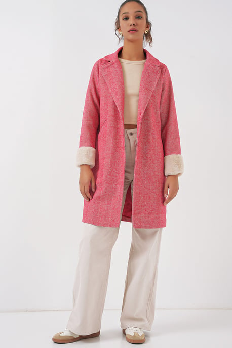 Herringbone Pattern Wool-Acrylic Coat with Shawl Collar - Image 2