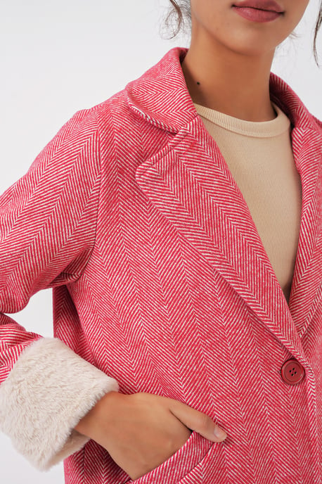 Herringbone Pattern Wool-Acrylic Coat with Shawl Collar - Image 5