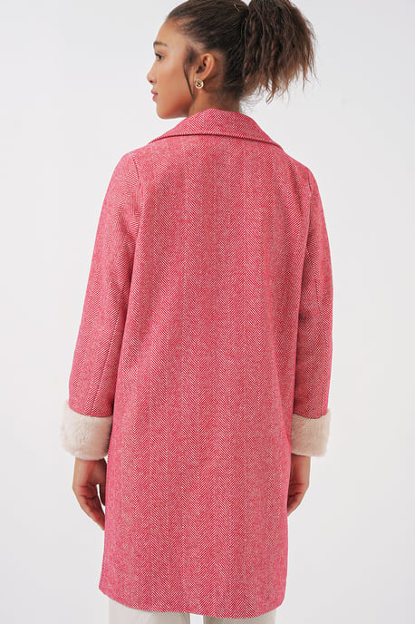 Herringbone Pattern Wool-Acrylic Coat with Shawl Collar - Image 6