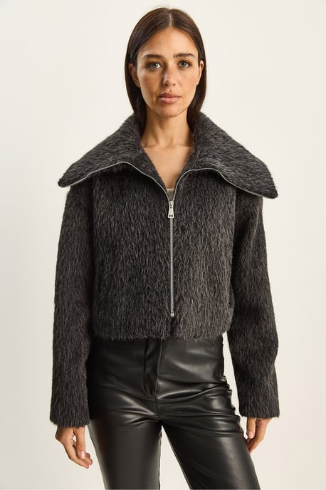 Textuurrijke Pluche Bomber met Ritsluiting - Image 4