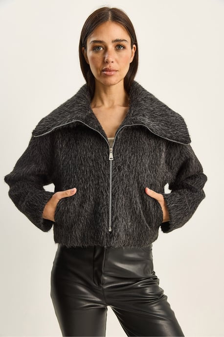Textuurrijke Pluche Bomber met Ritsluiting - Image 5
