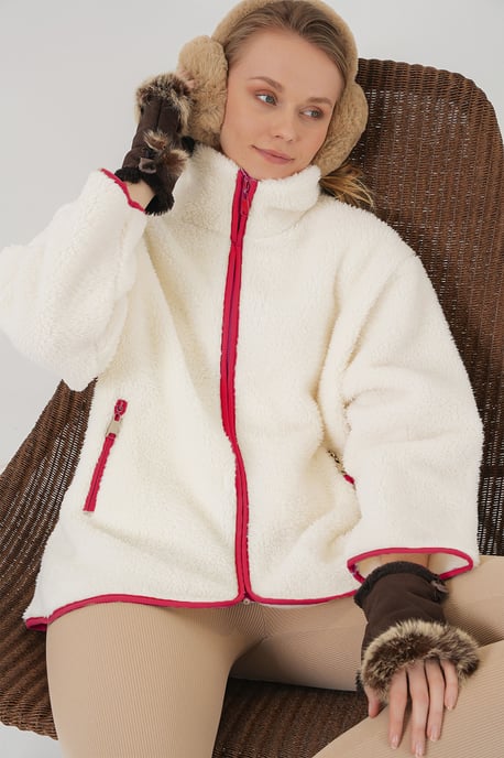 Plush Faux Fur Coat with Binding Detail - Image 1