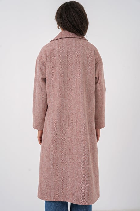 Överdimensionerad Dubbelknäppt Herringbone Lång Kappa - Image 5