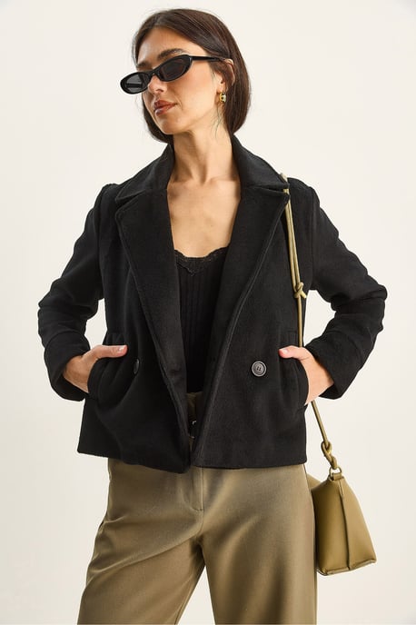Plush Button-Up Coat with Pockets - Image 2