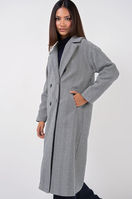 Överdimensionerad dubbelknäppt herringbone lång kappa - Image 4