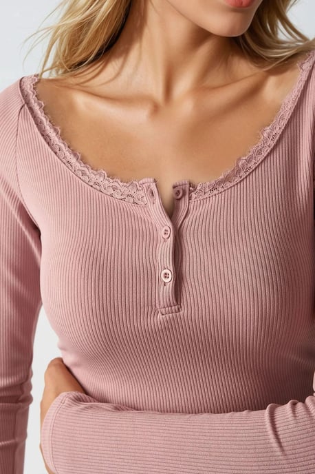 Slim Fit Lace Detail Long Sleeve Top - Image 3
