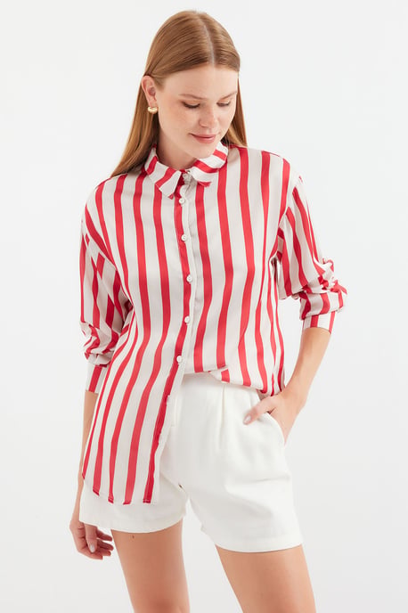 Satin Long Sleeve Button Up Shirt - Image 1