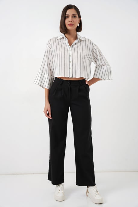 Oversized Gestreepte Cropped Shirt met Knoopsluiting - Image 2