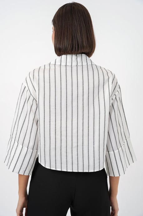 Oversized Gestreepte Cropped Shirt met Knoopsluiting - Image 5