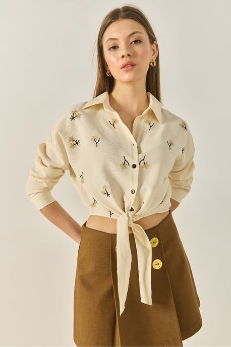 Embroidered Poplin Shirt with Button Closure - Image 2