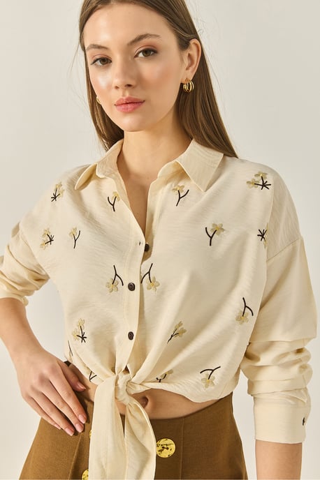 Embroidered Poplin Shirt with Button Closure - Image 5
