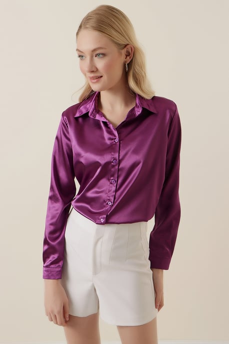 Satin Lange Mouwen Overhemd met Knoopsluiting - Image 4