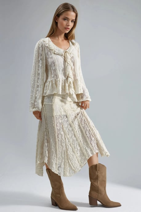 Laceshirt met V-hals en strik - Image 4