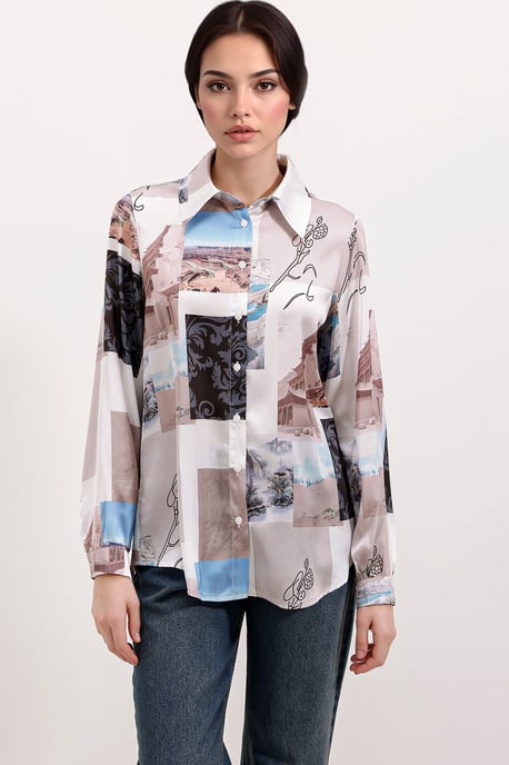 Satin Long Sleeve Button Up Shirt - Image 2