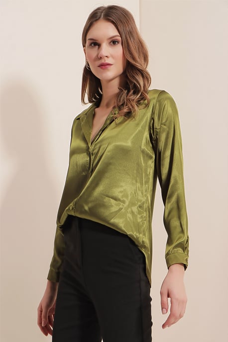 Satin Lange Mouw Knop-Up Shirt - Image 2