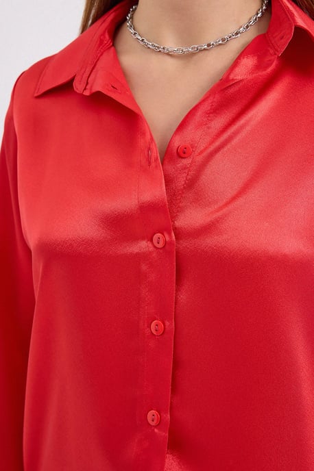 Satin Lange Mouw Knop-Up Shirt - Image 2