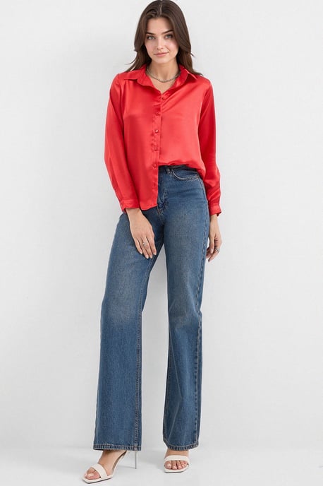 Satin Lange Mouw Knop-Up Shirt - Image 4