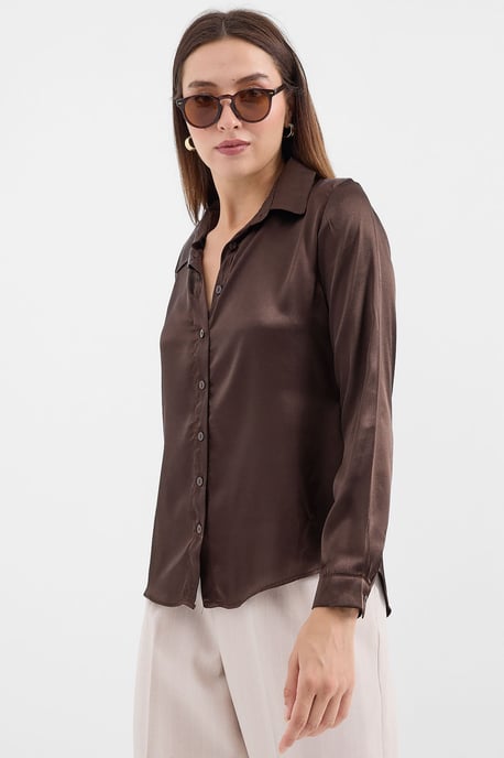 Satin Lange Mouw Knop-Up Shirt - Image 3