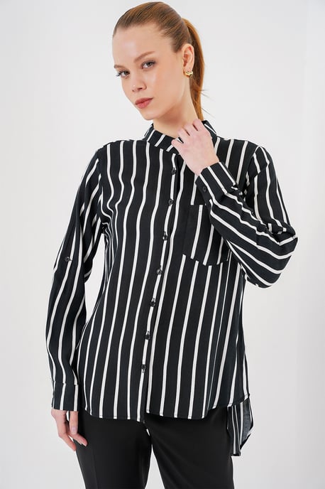 Striped Button-Up Long Sleeve Shirt with Pocket - Image 4